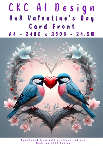 Birds Kissing Valentines Day Card Front 8x8