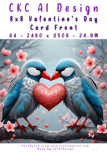 Birds Kissing Valentines Day Card Front 8x8