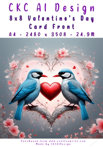 Birds Kissing Valentines Day Card Front 8x8