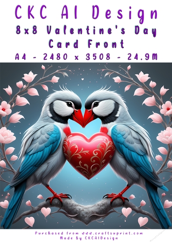 Birds Kissing Valentines Day Card Front 8x8