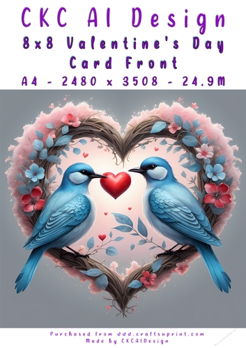 Birds Kissing Valentines Day Card Front 8x8
