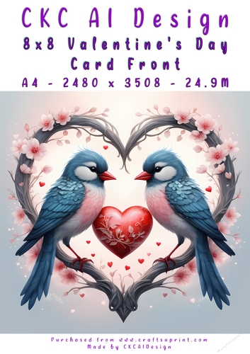 Birds Kissing Valentines Day Card Front 8x8