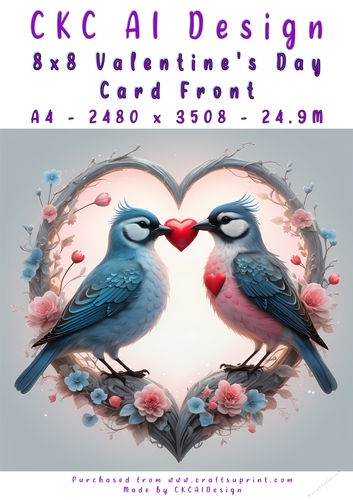 Birds Kissing Valentines Day Card Front 8x8