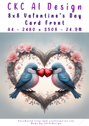 Birds Kissing Valentines Day Card Front 8x8