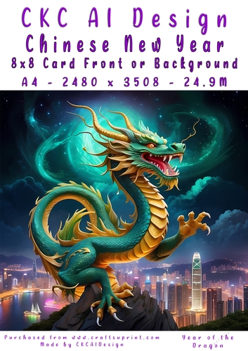 Chinese New Year 8x8 Card Front Night Dragon Design