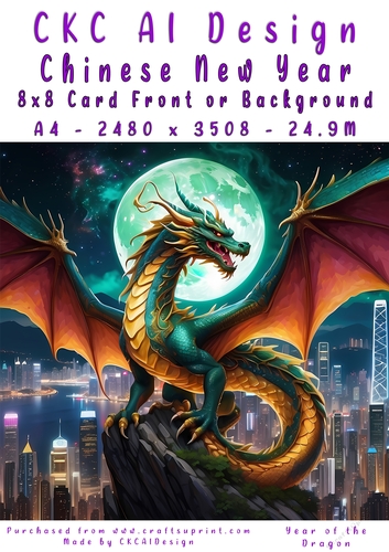 Chinese New Year 8x8 Card Front Night Dragon Design