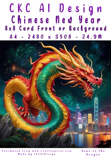 Chinese New Year 8x8 Card Front Night Dragon Design