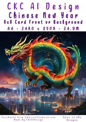 Chinese New Year 8x8 Card Front Night Dragon Design