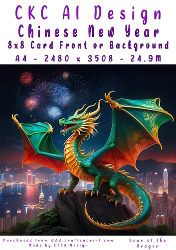 Chinese New Year 8x8 Card Front Night Dragon Design
