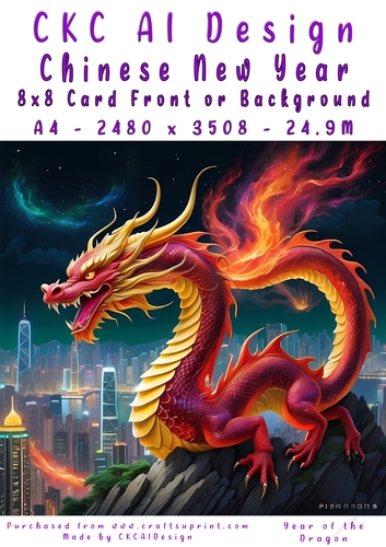 Chinese New Year 8x8 Card Front Night Dragon Design