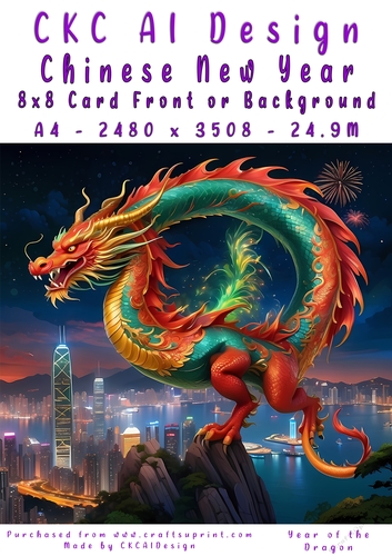 Chinese New Year 8x8 Card Front Night Dragon Design