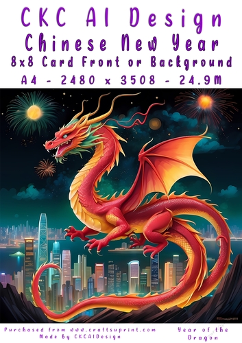 Chinese New Year 8x8 Card Front Night Dragon Design
