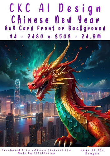 Chinese New Year 8x8 Card Front Night Dragon Design