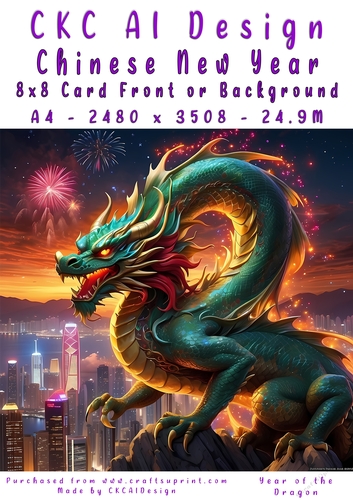 Chinese New Year 8x8 Card Front Night Dragon Design