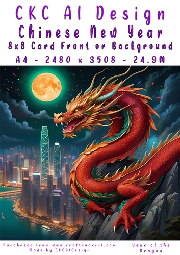 Chinese New Year 8x8 Card Front Night Dragon Design