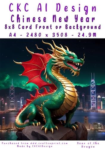Chinese New Year 8x8 Card Front Night Dragon Design