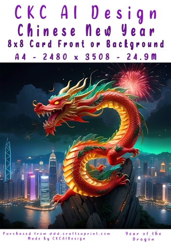 Chinese New Year 8x8 Card Front Night Dragon Design
