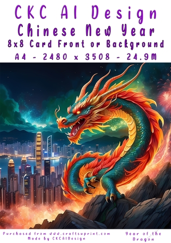 Chinese New Year 8x8 Card Front Night Dragon Design