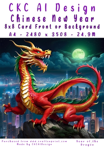 Chinese New Year 8x8 Card Front Night Dragon Design