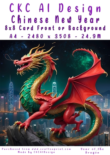 Chinese New Year 8x8 Card Front Night Dragon Design