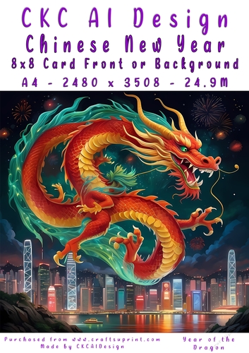 Chinese New Year 8x8 Card Front Night Dragon Design