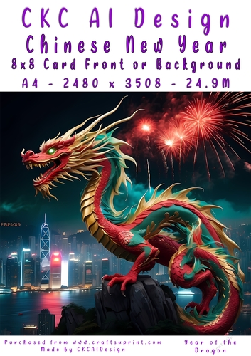 Chinese New Year 8x8 Card Front Night Dragon Design