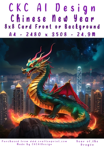 Chinese New Year 8x8 Card Front Night Dragon Design