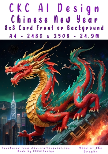 Chinese New Year 8x8 Card Front Night Dragon Design