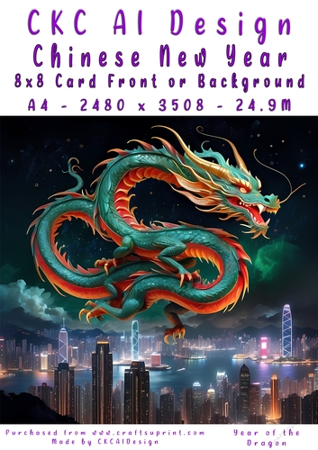 Chinese New Year 8x8 Card Front Night Dragon Design