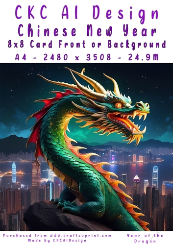 Chinese New Year 8x8 Card Front Night Dragon Design