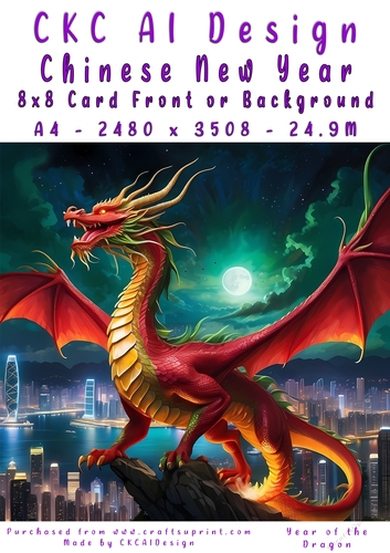 Chinese New Year 8x8 Card Front Night Dragon Design