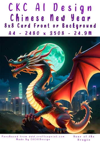 Chinese New Year 8x8 Card Front Night Dragon Design