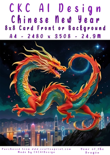 Chinese New Year 8x8 Card Front Night Dragon Design