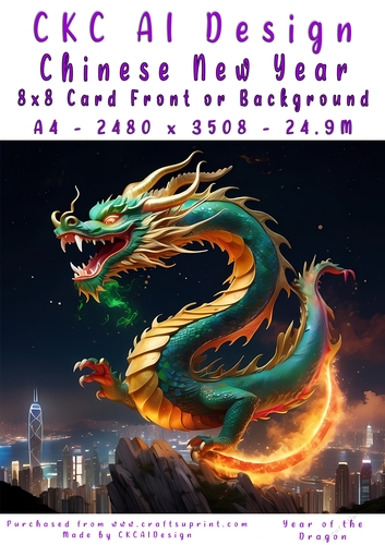 Chinese New Year 8x8 Card Front Night Dragon Design