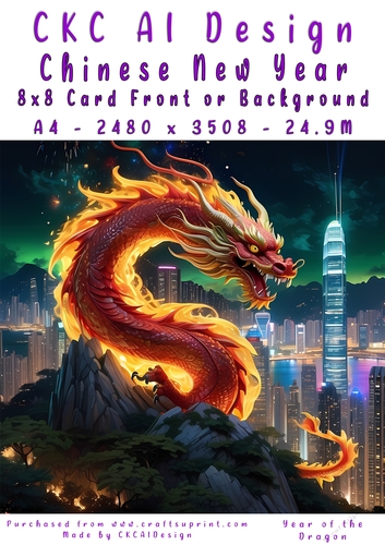 Chinese New Year 8x8 Card Front Night Dragon Design