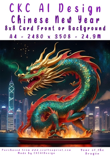 Chinese New Year 8x8 Card Front Night Dragon Design