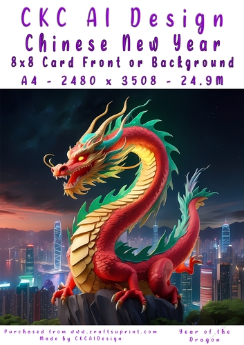 Chinese New Year 8x8 Card Front Night Dragon Design