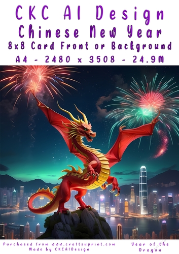 Chinese New Year 8x8 Card Front Night Dragon Design