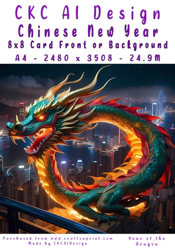 Chinese New Year 8x8 Card Front Night Dragon Design