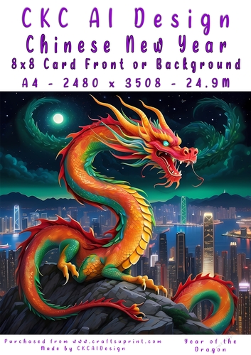Chinese New Year 8x8 Card Front Night Dragon Design