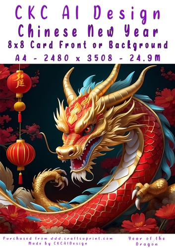 Chinese New Year 8x8 Card Front Night Dragon Design