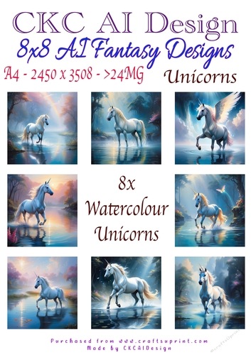 8 Unicorn Fantasy 8x8 Card Fronts/Toppers