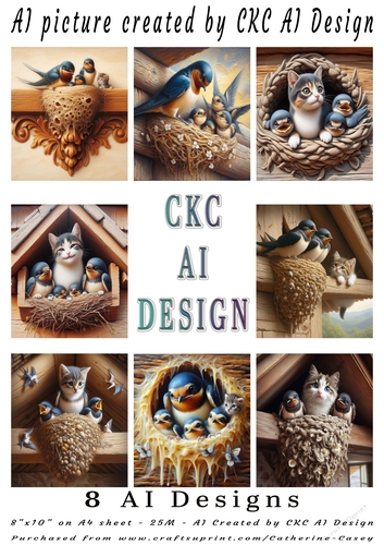 Birds in the Nest with Kitten