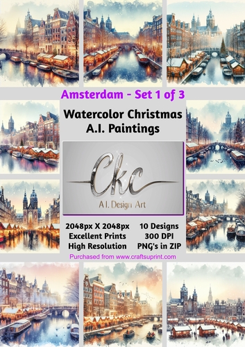 Christmas Watercolor Cities of the World - Amsterdam Set 1 of 3