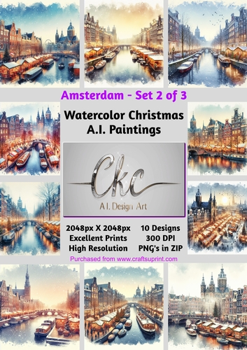 Christmas Watercolor Cities of the World - Amsterdam Set 2 of 3