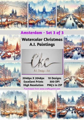 Christmas Watercolor Cities of the World - Amsterdam Set 3 of 3
