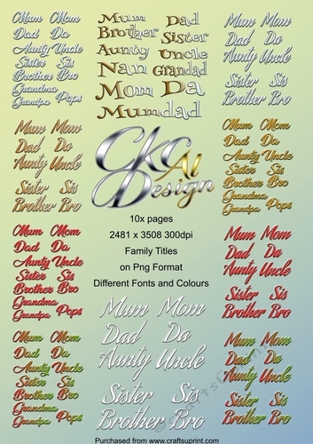 Family Titles Different Fonts - Different Colours