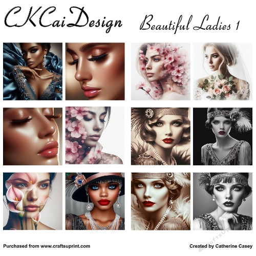 12 Card Fronts 8x8 depicting Beautiful Women