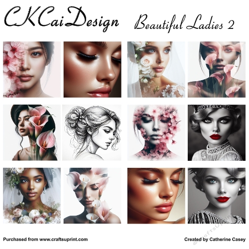 12 Card Fronts 8x8 depicting Beautiful Women Set 2