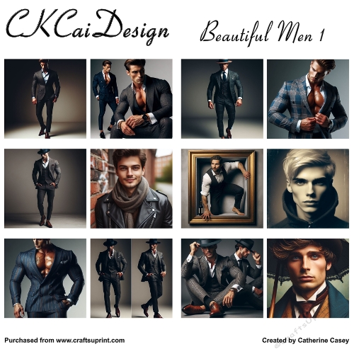 12 Card Fronts 8x8 depicting Beautiful Men Set 1